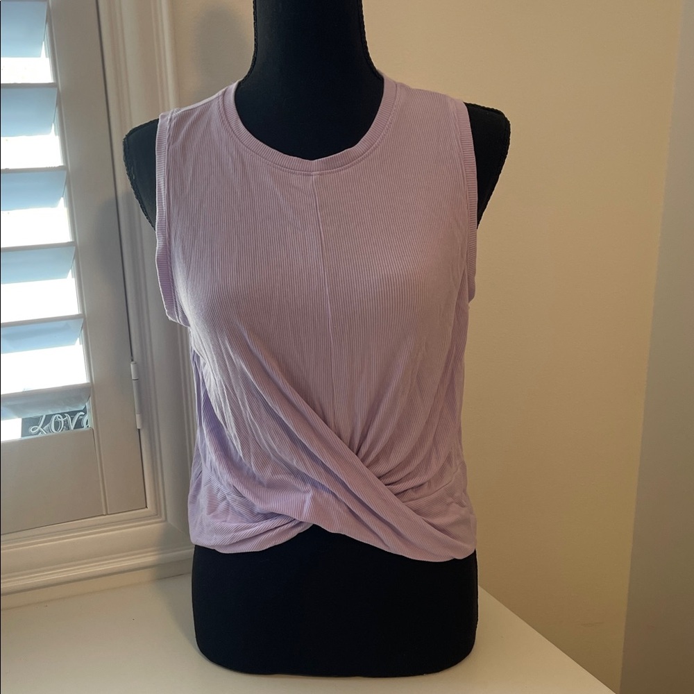 All in Motion Lilac Ribbed Twist Front Muscle Tee